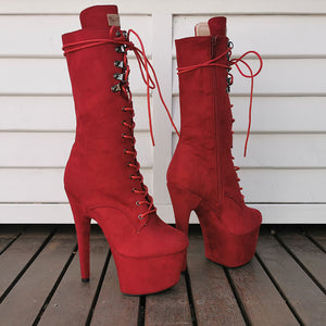 7" Mid Calf Lace Up - Burgundy