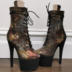 7" Ankle Boots - Cleaopatra Black Glitter