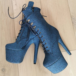 7" Ankle Boots - PU Blue Glitter