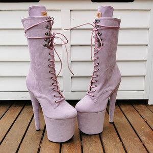 8" Mid Calf Lace Up - Lilac