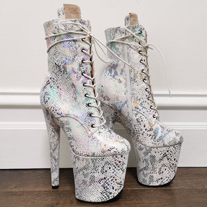 8" Ankle Boots - White Foil SS Print