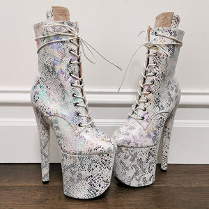 8" Ankle Boots - White Foil SS Print