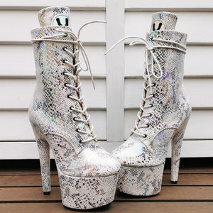 7" Ankle Boots - White Foil SS Print